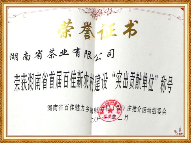 湖南省首屆百佳新農(nóng)村建設(shè)“突出貢獻(xiàn)單位”稱(chēng)號(hào)